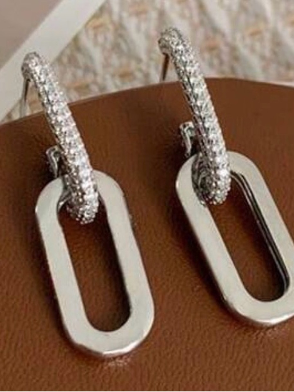 Sterling Silver Oval Link Hoop Earrings - White